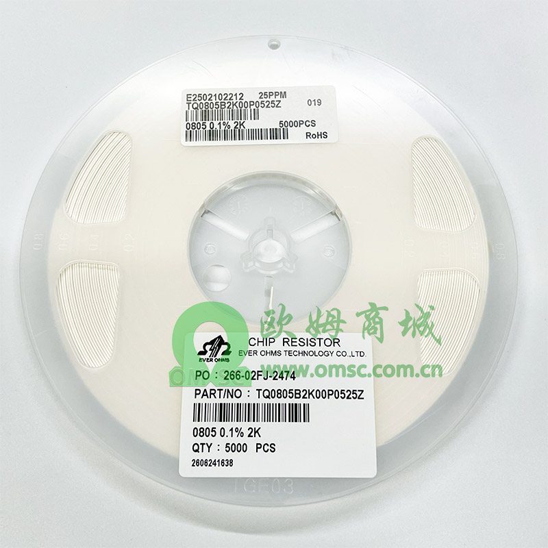 TQ0805B2K00P0525Z 0805 2K 0.1% 25PPM 0.125W AEC-Q200汽车级别高精密电阻